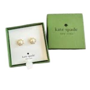 Kate Spade Cream and Gold Flying Colors Faux Pearl Benzel Boxed Stud Earrings